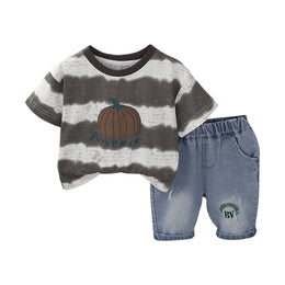 Boys Brown & Blue Dyed Round Neck T-shirt with Shorts