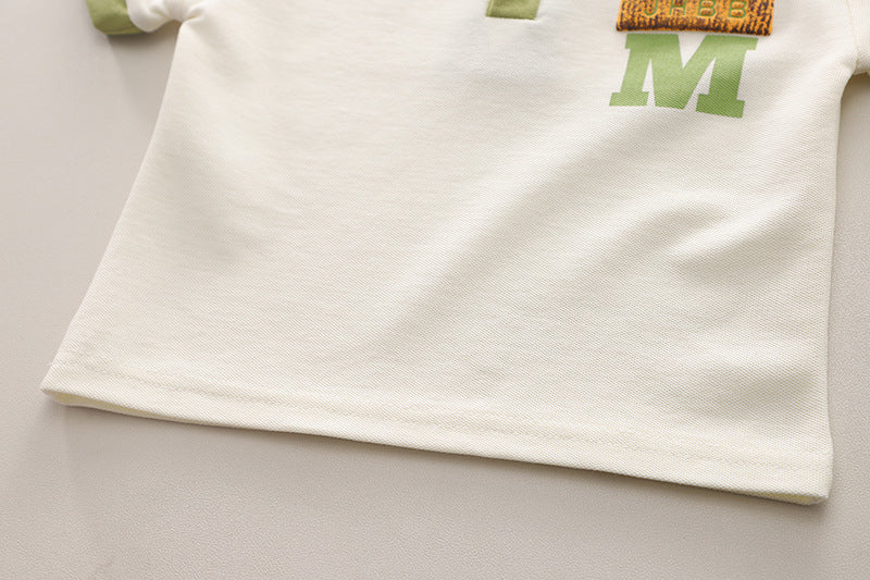 Boys Green & White Printed Polo Collar T Shirt with Shorts