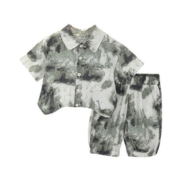 Boys Green & White Dyed Shirt & Shorts