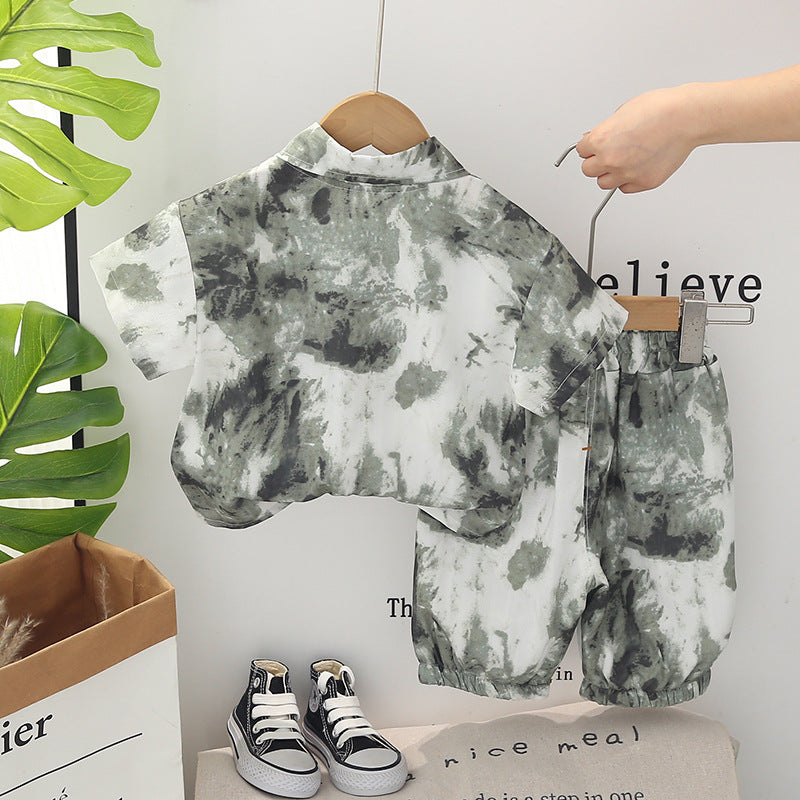 Boys Green & White Dyed Shirt & Shorts