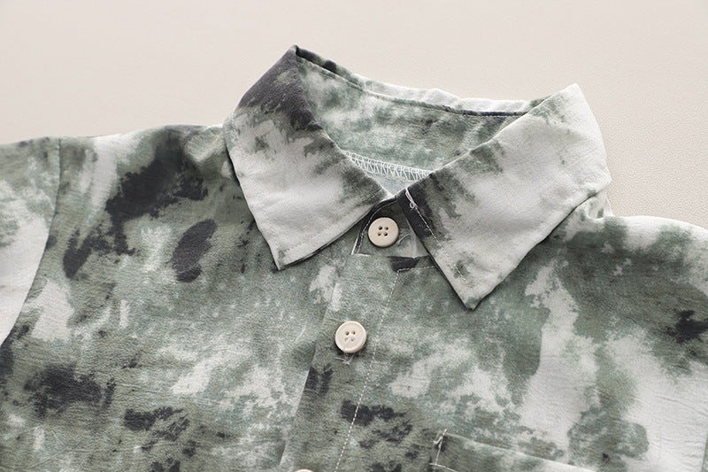 Boys Green & White Dyed Shirt & Shorts