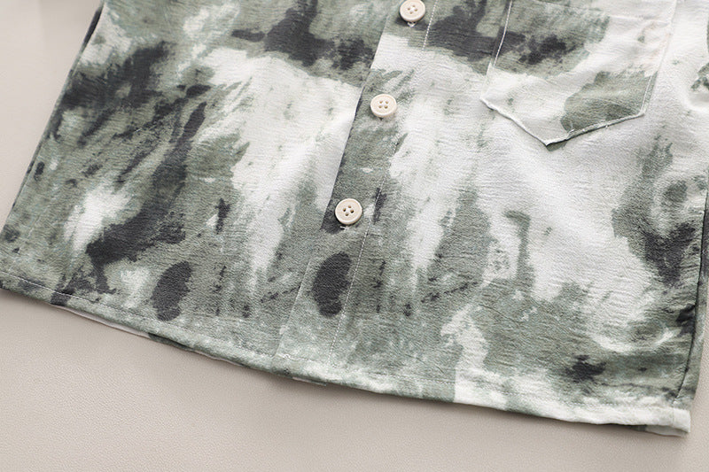 Boys Green & White Dyed Shirt & Shorts