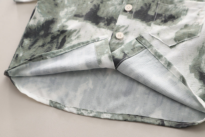 Boys Green & White Dyed Shirt & Shorts