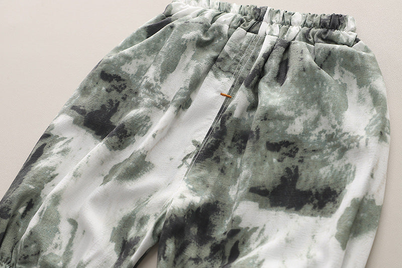 Boys Green & White Dyed Shirt & Shorts