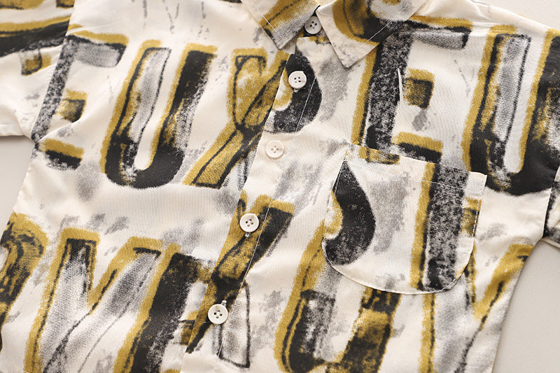 Boys Yellow & Blue Printed Shirt with Shorts