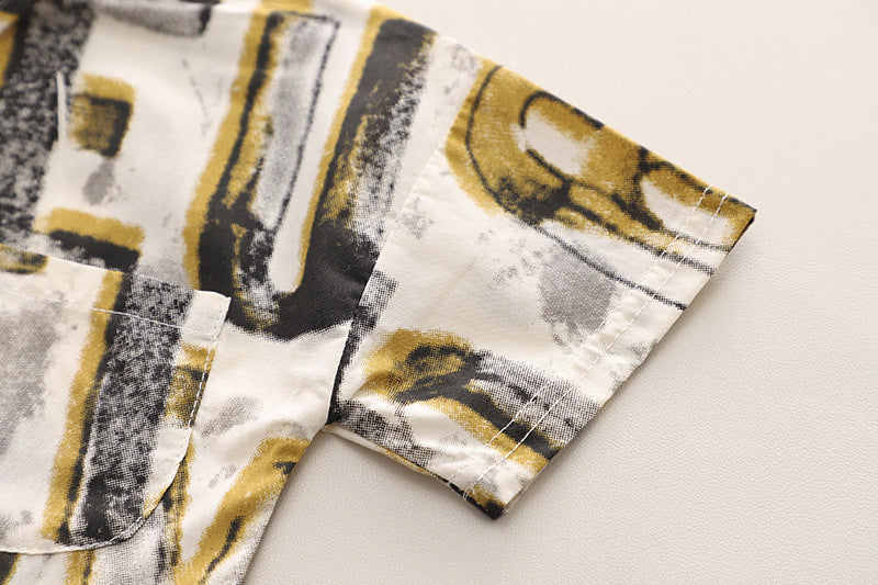 Boys Yellow & Blue Printed Shirt with Shorts