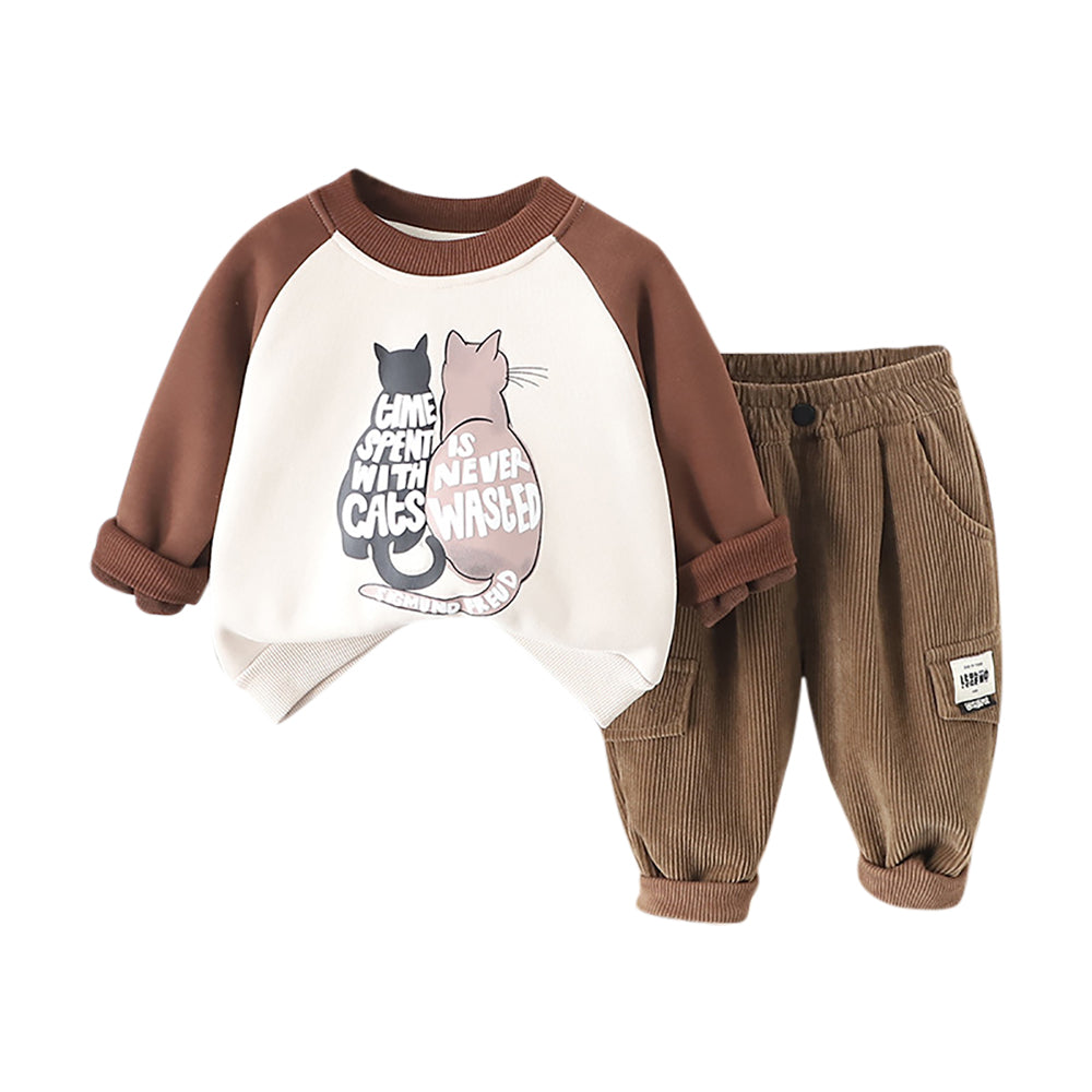 Boys Brown & Off White Colourblocked T-shirt with Pyjamas