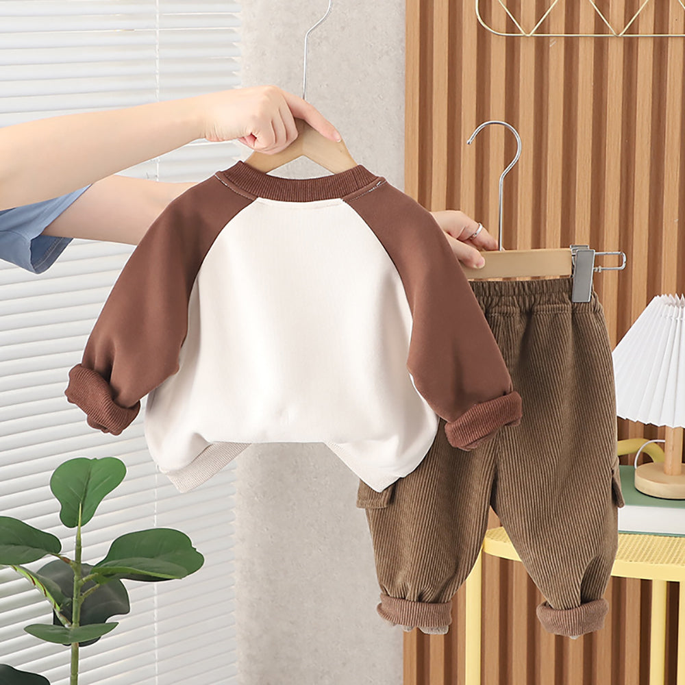 Boys Brown & Off White Colourblocked T-shirt with Pyjamas