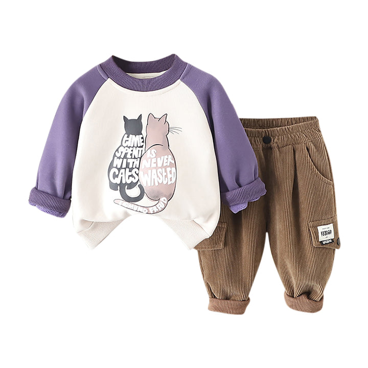 Boys Colourblocked Round Neck Long Sleeves Sweatshirt With Jogger