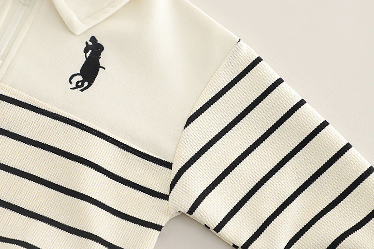 Boys Striped Polo Collar T-Shirt With Jogger