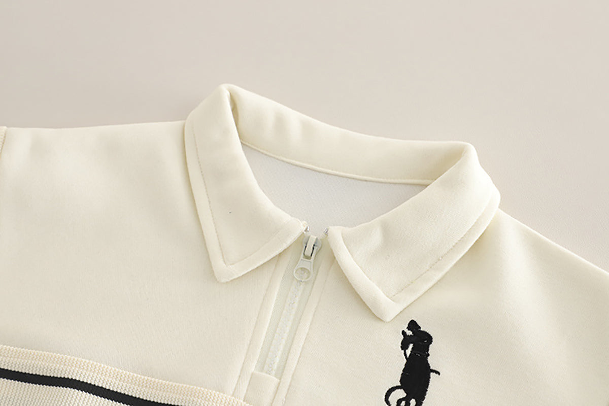 Boys Striped Polo Collar T-Shirt With Jogger