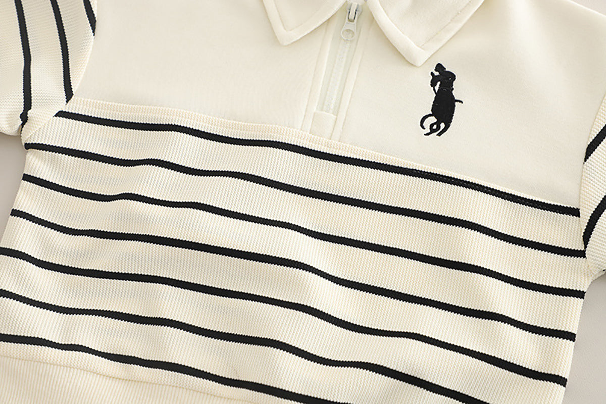 Boys Striped Polo Collar T-Shirt With Jogger