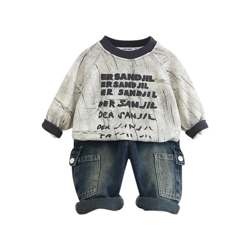 Boys Printed Round Neck Sweatshirt With Jogger