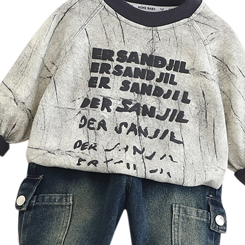 Boys Printed Round Neck Sweatshirt With Jogger
