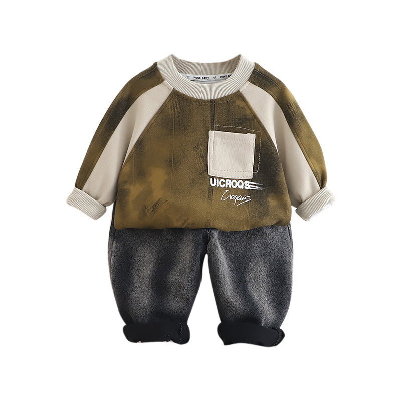 Boys Colourblocked Round Neck Sweatshirt With Jogger