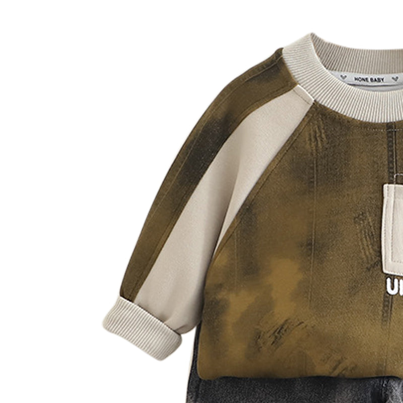 Boys Colourblocked Round Neck Sweatshirt With Jogger