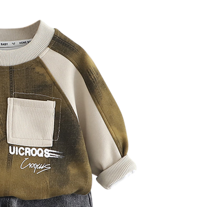Boys Colourblocked Round Neck Sweatshirt With Jogger