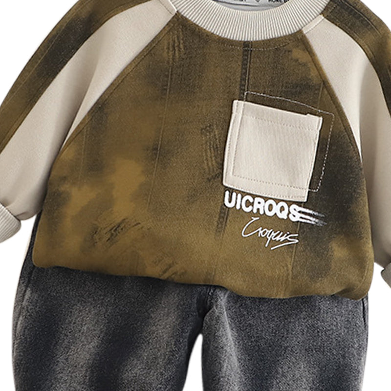 Boys Colourblocked Round Neck Sweatshirt With Jogger