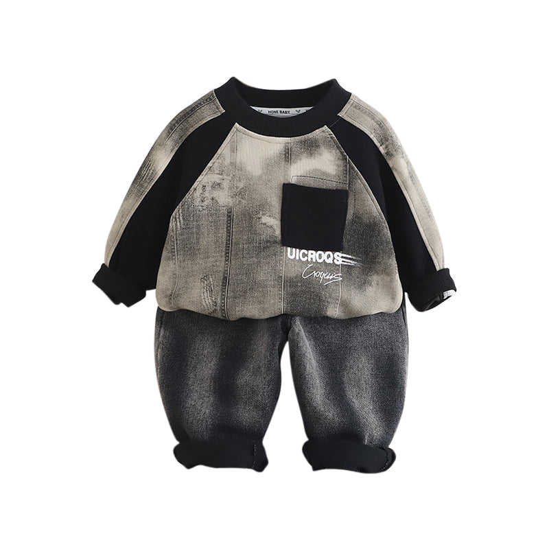 Boys Colourblocked Round Neck Sweatshirt With Jogger