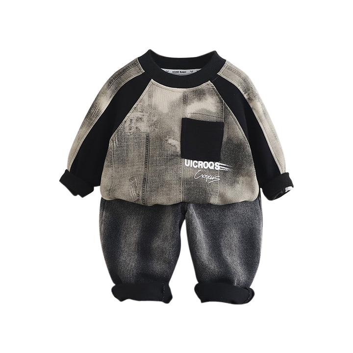 Boys Colourblocked Round Neck Sweatshirt With Jogger