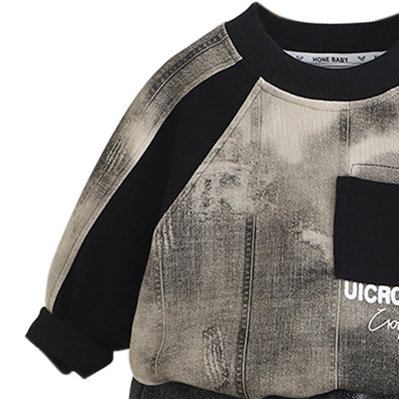 Boys Colourblocked Round Neck Sweatshirt With Jogger
