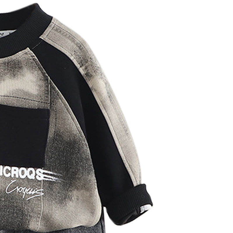 Boys Colourblocked Round Neck Sweatshirt With Jogger