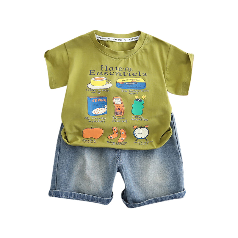 Boys Printed Pure Cotton T-shirt with Shorts