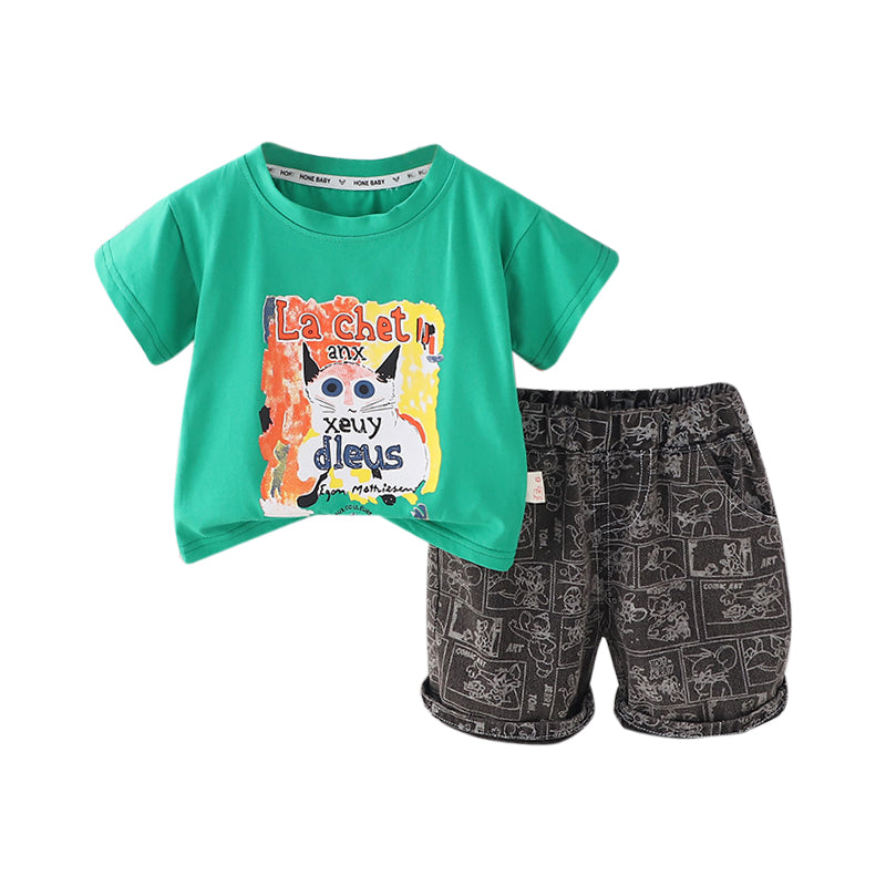 Boys Printed Pure Cotton T-shirt with Shorts