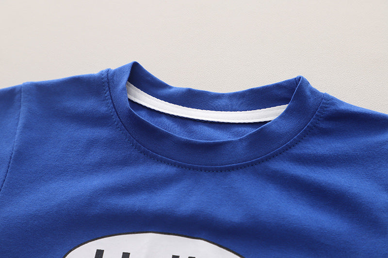 Boys Blue & White Graphic Printed Round Neck T-shirt & Shorts