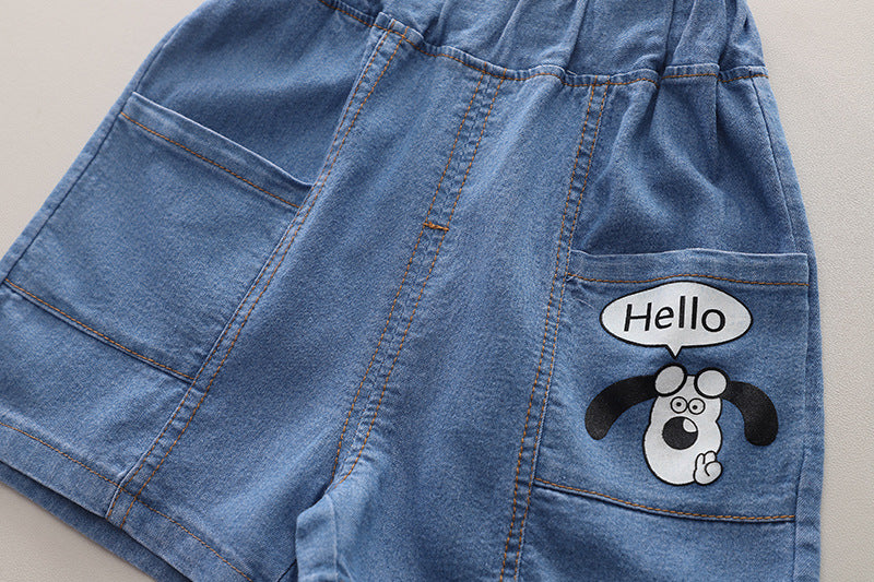 Boys Blue & White Graphic Printed Round Neck T-shirt & Shorts