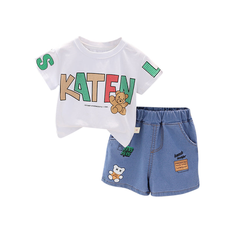 Boys Typography Printed Round Neck T-shirt with Shorts