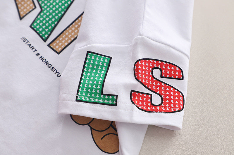 Boys Typography Printed Round Neck T-shirt with Shorts