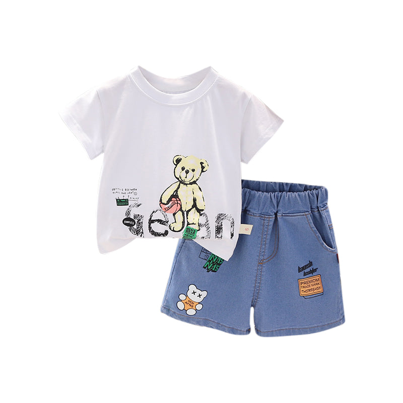 Boys Printed Round Neck Short Sleeves T-shirt with Shorts