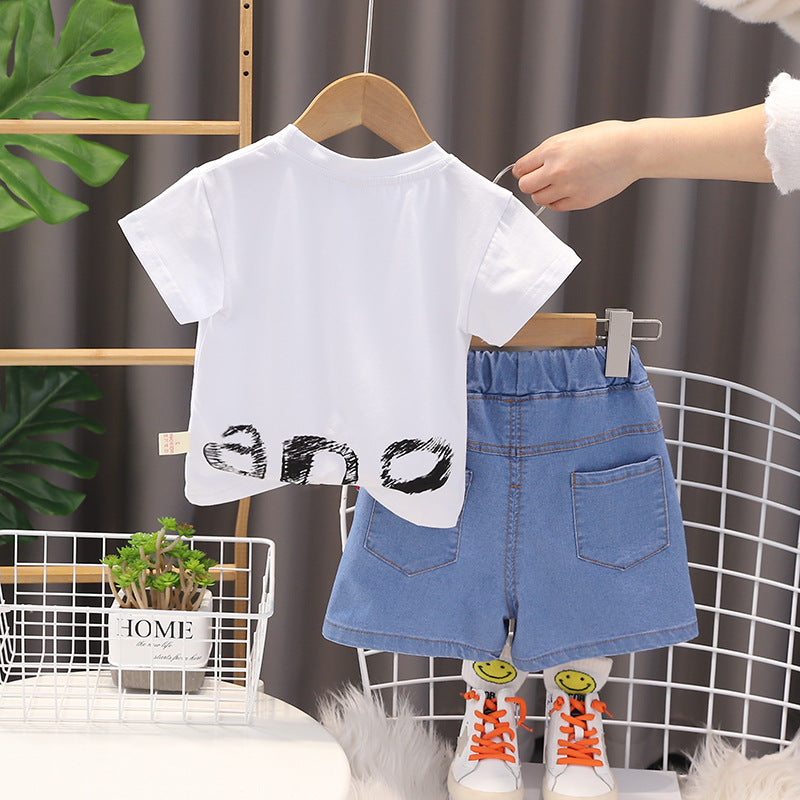 Boys Printed Round Neck Short Sleeves T-shirt with Shorts