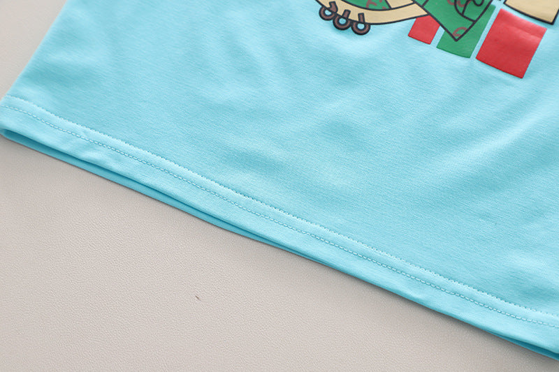 Boys Blue Graphic Printed Round Neck Short Sleeves T-shirt With Shorts