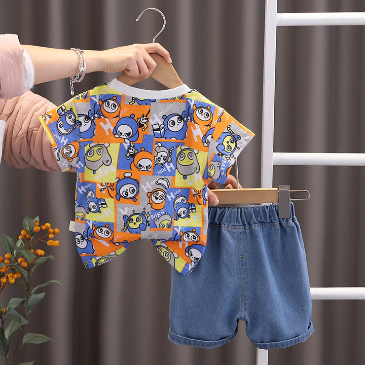 Boys Conversational Printed Round Neck T-shirt with Shorts