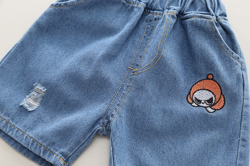 Boys Conversational Printed Round Neck T-shirt with Shorts