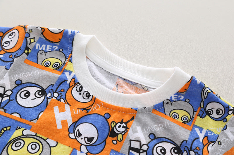 Boys Conversational Printed Round Neck T-shirt with Shorts