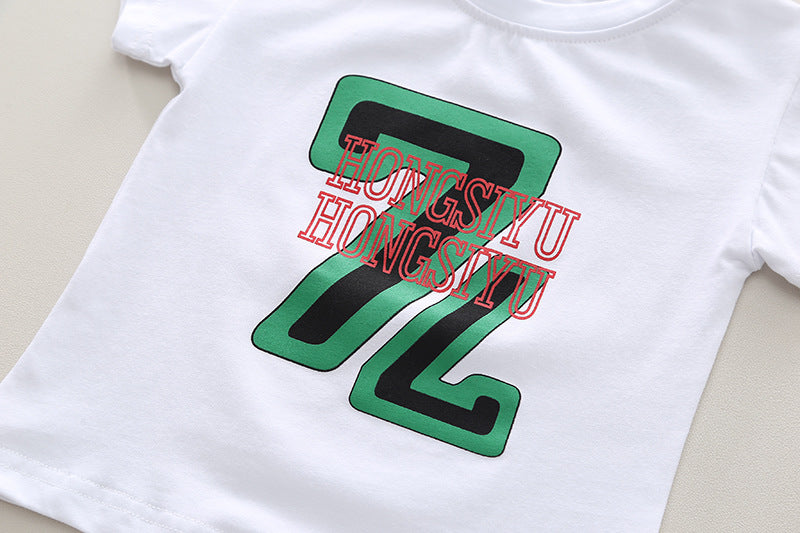 Boys White Typography Printed Round Neck T-shirt With Shorts
