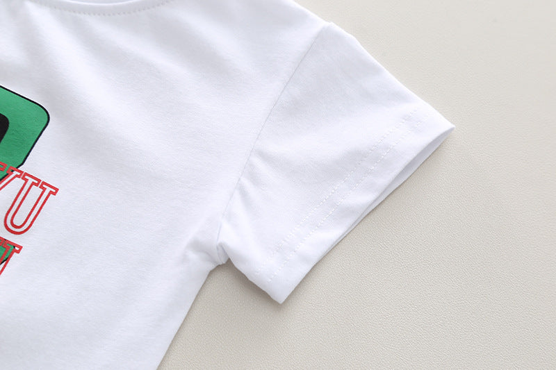 Boys White Typography Printed Round Neck T-shirt With Shorts