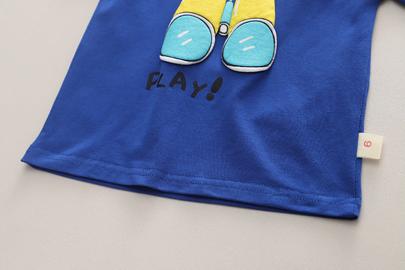 Boys Navy Blue & Yellow Printed T-shirt with Shorts