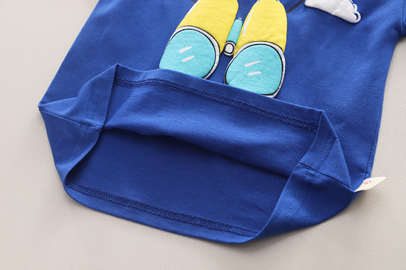 Boys Navy Blue & Yellow Printed T-shirt with Shorts