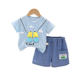 Boys Blue & Yellow Printed T-shirt with Shorts