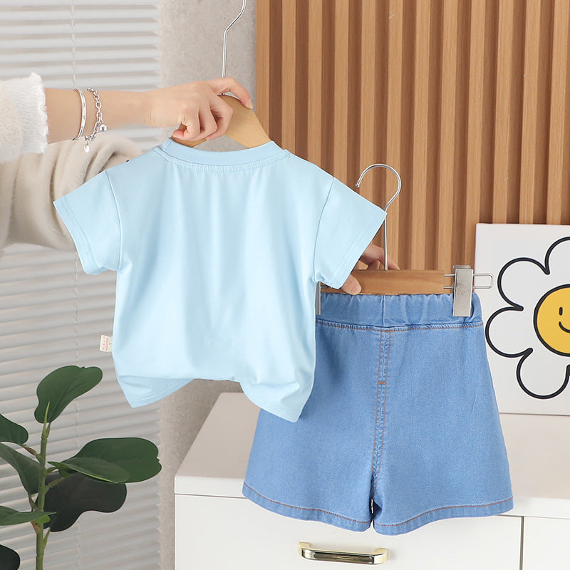 Boys Blue & Yellow Printed T-shirt with Shorts