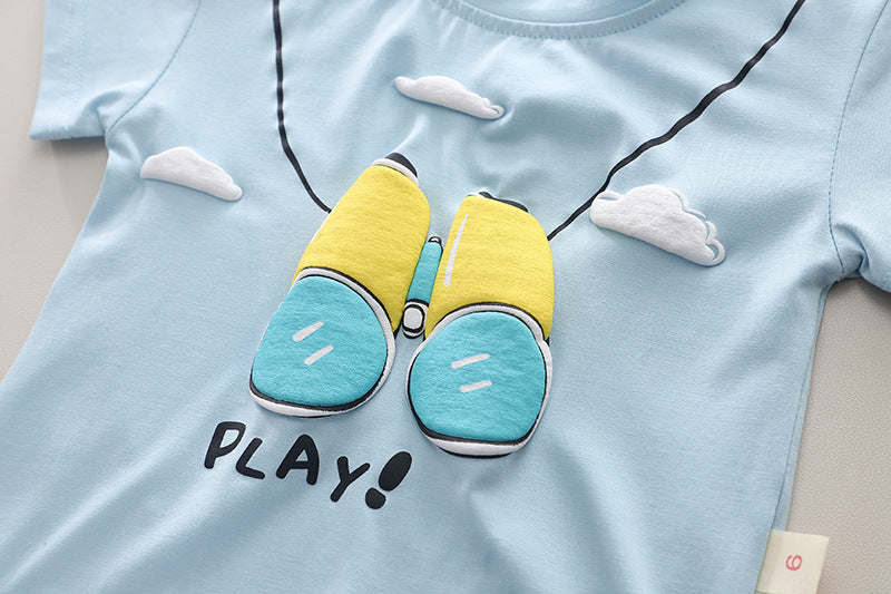 Boys Blue & Yellow Printed T-shirt with Shorts