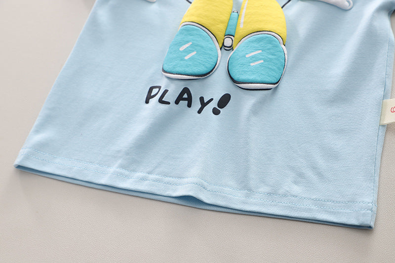 Boys Blue & Yellow Printed T-shirt with Shorts