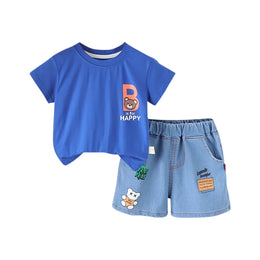 Boys Printed Round Neck T-shirt with Shorts