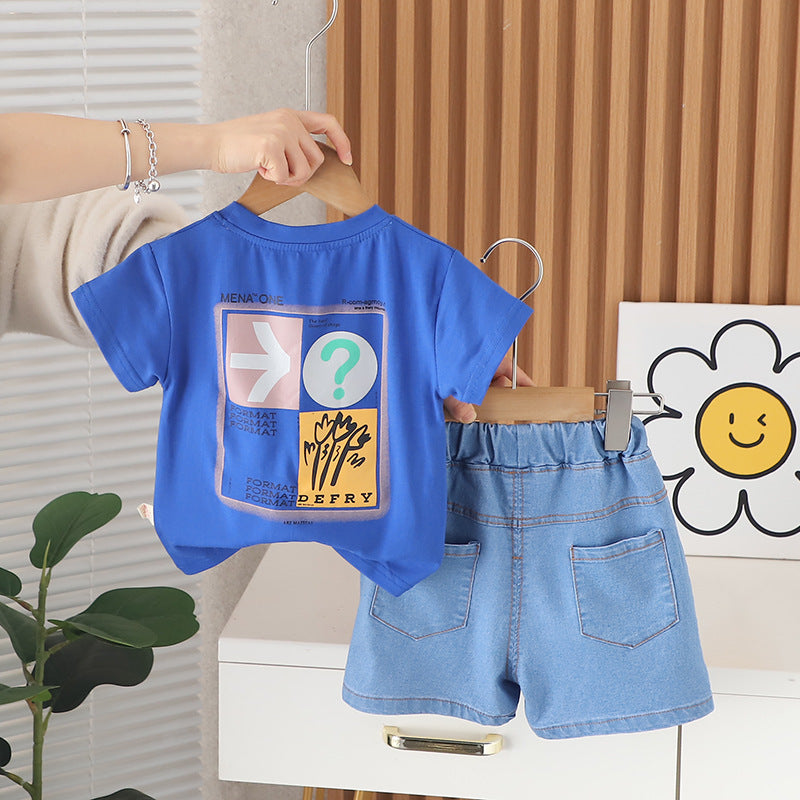 Boys Printed Round Neck T-shirt with Shorts