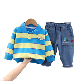 Boys Striped Pure Cotton T-shirt with Capris