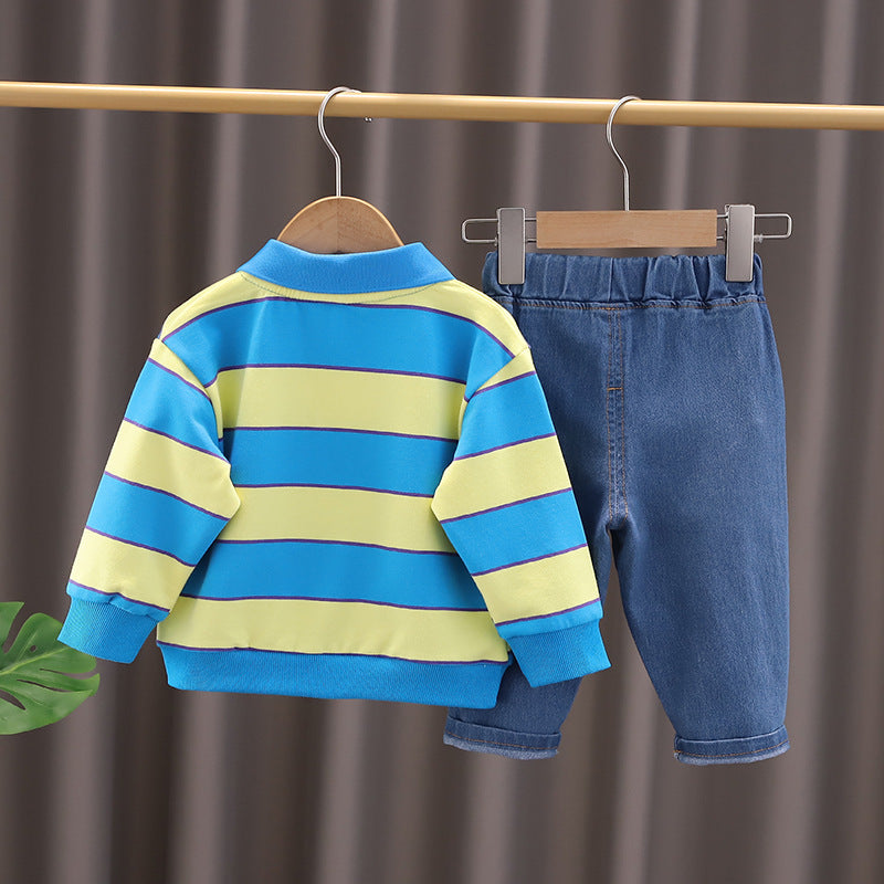 Boys Striped Pure Cotton T-shirt with Capris